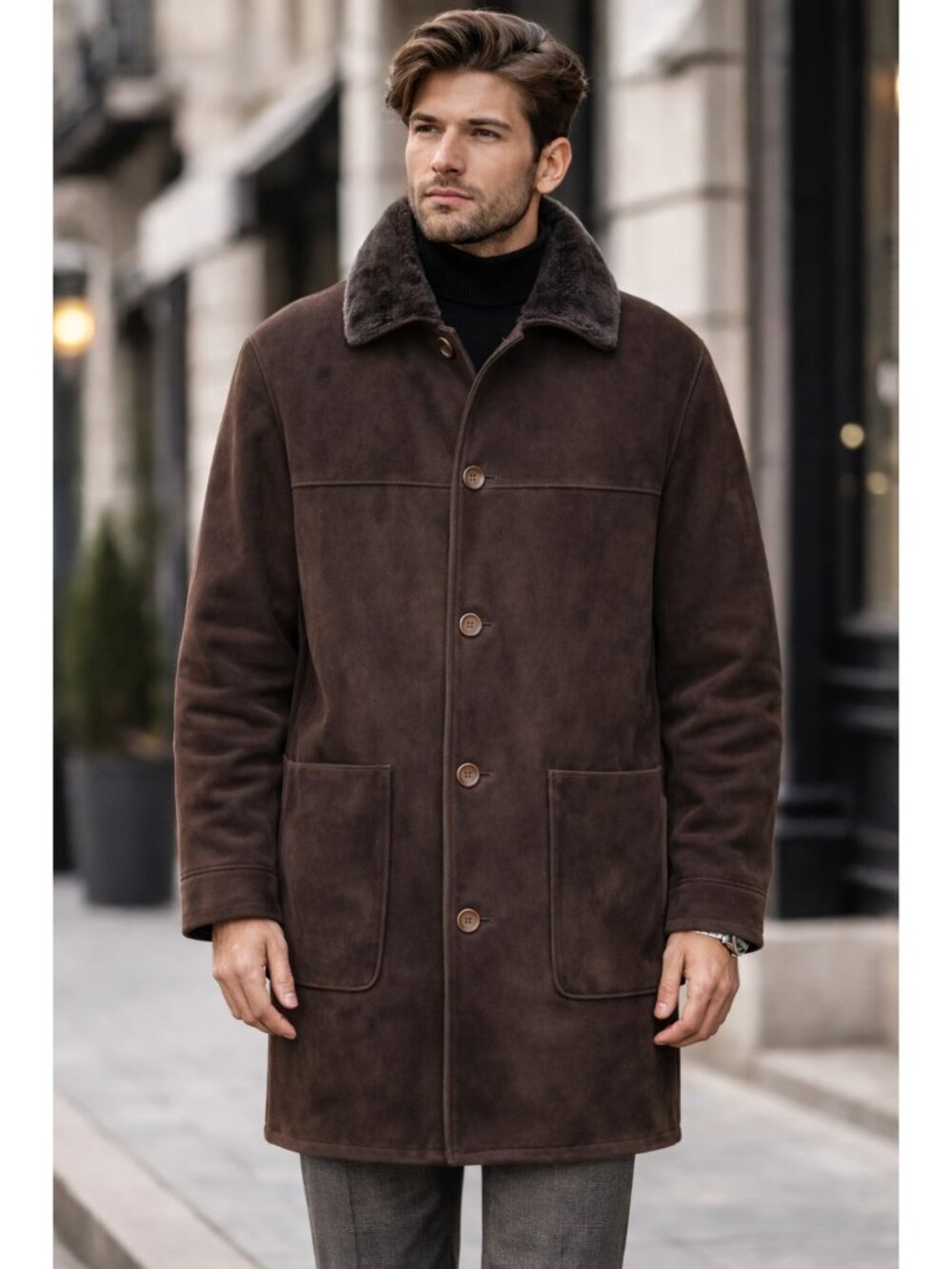 Joseph & Lyman Shearling Coat Men Brown Leather Sheepskin Jacket Fur Lined 40/L